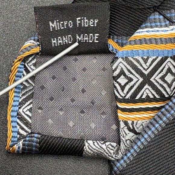 Berlioni Tie & Pocket Square Men's Striped Gray Black Orange Blue Made in Italy - Picture 7 of 7